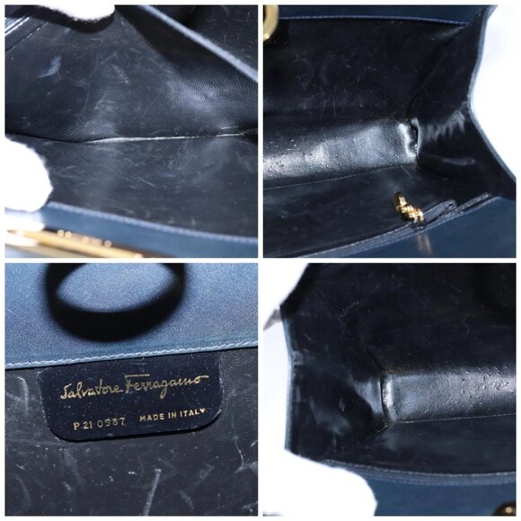 Salvatore Ferragamo Gancini Chain Shoulder Bag Leather Navy Gold Auth 105376 - Picture 15 of 16